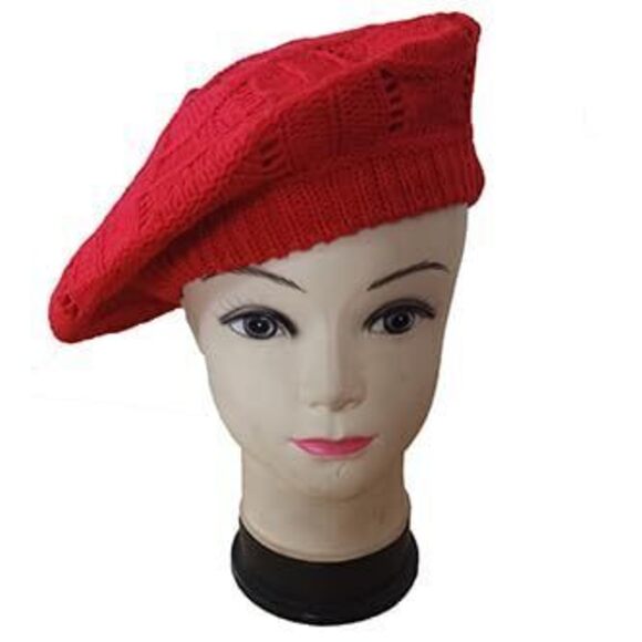 9626 Yellow Silk Lined Beanie And Red Satin Beret Hat main image 8